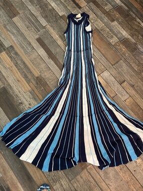 EUC Maeve Navy, white & Light Blue Maxi Dress - Sleeveless